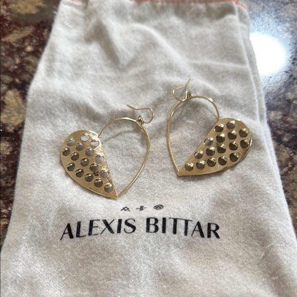 Alexis Bittar Jewelry - Alexis Bittar Gold Heart Drop Earrings with Studded Detail